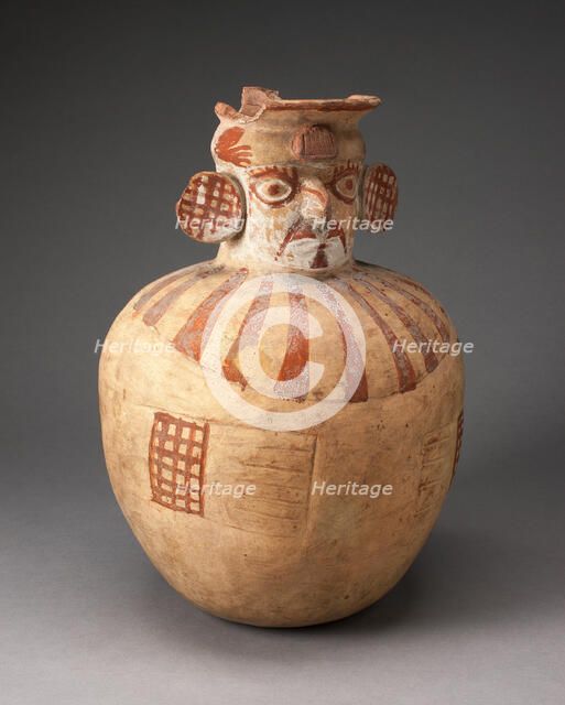 Jar in the Form of a Figure with Modeled Head, Painted Face, and Wearing a Wide Collar, 100 BC/AD 50 Creator: Unknown.