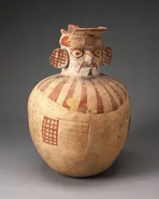 Jar in the Form of a Figure with Modeled Head, Painted Face, and Wearing a Wide Collar, 100 BC/AD 50 Creator: Unknown