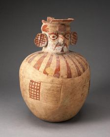 Jar in the Form of a Figure with Modeled Head, Painted Face, and Wearing a Wide Collar, 100 BC/AD 50 Creator: Unknown