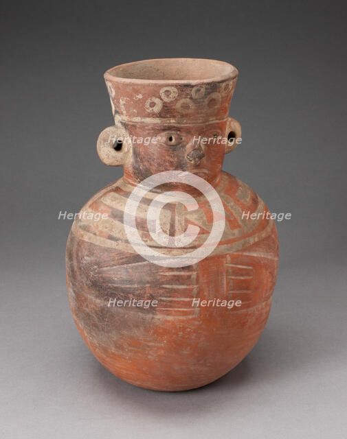 Jar in the Form of a Figure with Modeled Head, Wide Collar, and Incised Hands, 100 B.C./A.D. 500. Creator: Unknown.