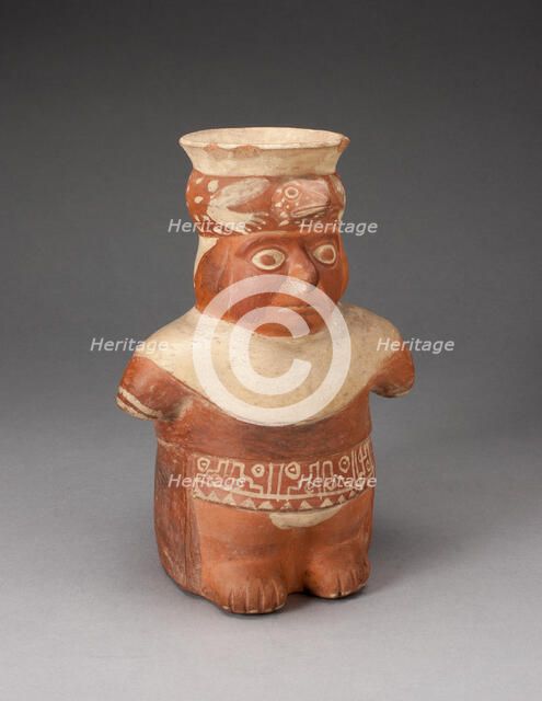 Jar in the Form of a Figure with Patterned Waistband and Lizard Headdress, 100 B.C./A.D. 500. Creator: Unknown.