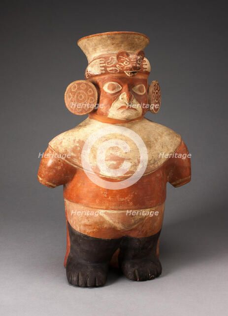 Jar in the Form of a Figure with Painted Head, Large Earflares, and Feline Headdress, 100 B.C./A.D.  Creator: Unknown.