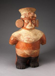 Jar in the Form of a Figure with Painted Head, Large Earflares, and Feline Headdress, 100 B.C./A.D. Creator: Unknown