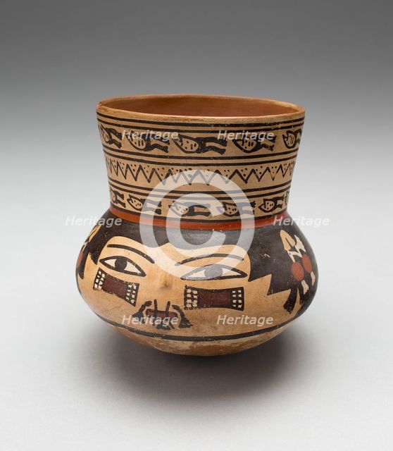 Jar in the Form of a Human Head with Face Painting and Bound Lips, 180 B.C./A.D. 500. Creator: Unknown.