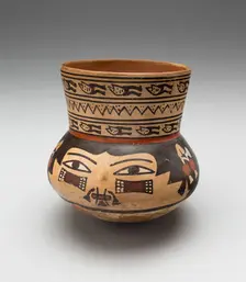 Jar in the Form of a Human Head with Face Painting and Bound Lips, 180 B.C./A.D. 500. Creator: Unknown