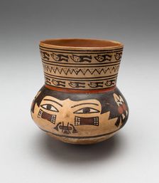 Jar in the Form of a Human Head with Face Painting and Bound Lips, 180 B.C./A.D. 500. Creator: Unknown