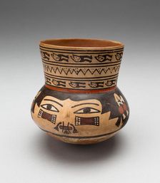 Jar in the Form of a Human Head with Face Painting and Bound Lips, 180 B.C./A.D. 500. Creator: Unknown