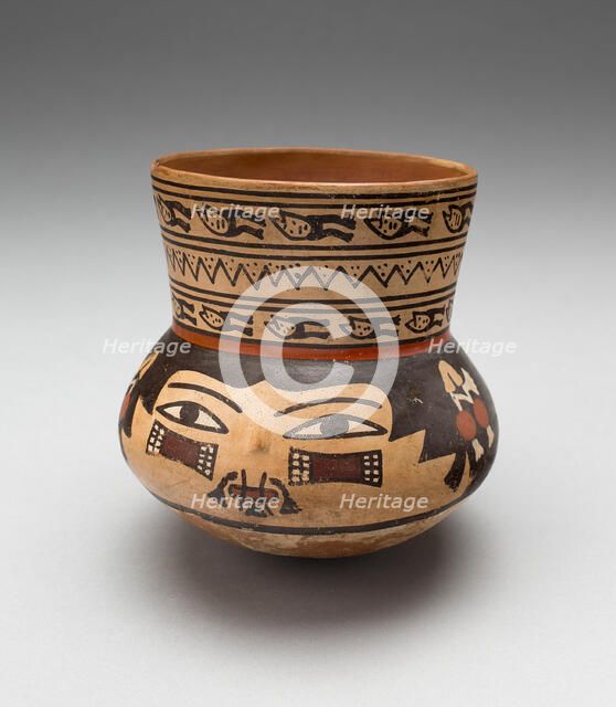 Jar in the Form of a Human Head with Face Painting and Bound Lips, 180 B.C./A.D. 500. Creator: Unknown.