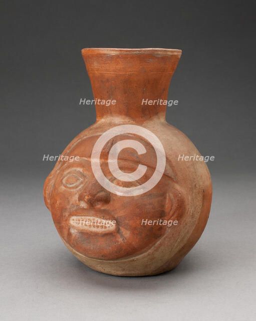 Jar in the Form of a Human Head with Face Painting and Showing Teeth, 100 B.C./A.D. 500. Creator: Unknown.