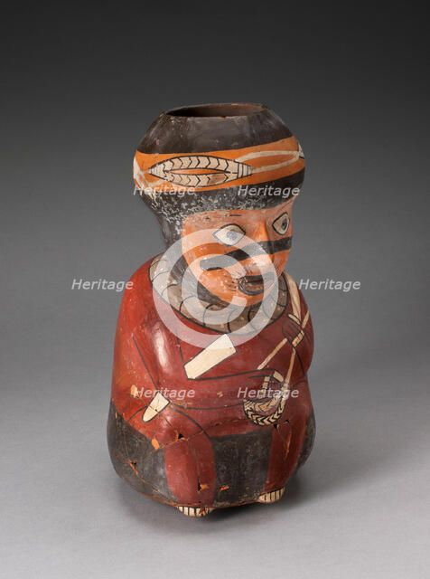 Jar in the Form of a Seated Warrior Holding a Sling and Club, 180 B.C./A.D. 500. Creator: Unknown.