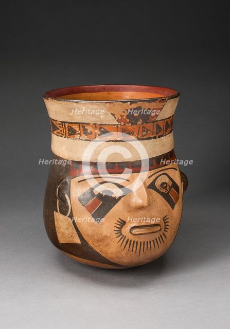 Jar in the Form of an Abstract Human Head with Face Painting, 180 B.C./A.D. 500. Creator: Unknown.