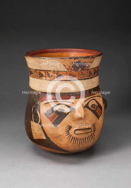 Jar in the Form of an Abstract Human Head with Face Painting, 180 B.C./A.D. 500. Creator: Unknown.