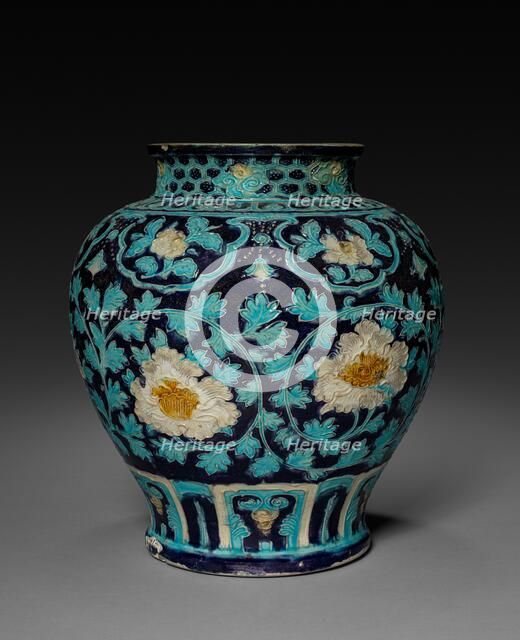 Jar with Chrysanthemum Decoration: Fahua Ware, 1368-1644. Creator: Unknown.