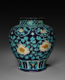 Jar with Chrysanthemum Decoration: Fahua Ware, 1368-1644. Creator: Unknown