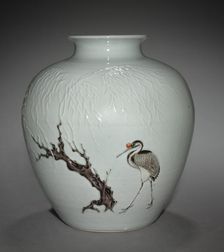 Jar with Crane and Willow in Relief, 18th Century. Creator: Unknown