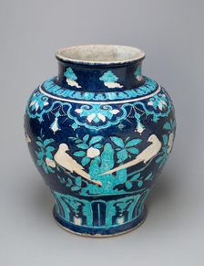 Jar with Birds and Butterflies on Flowering Branches, Ming dynasty (1368-1644). Creator: Unknown