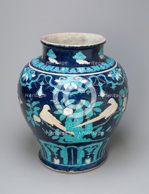 Jar with Birds and Butterflies on Flowering Branches, Ming dynasty (1368-1644). Creator: Unknown.