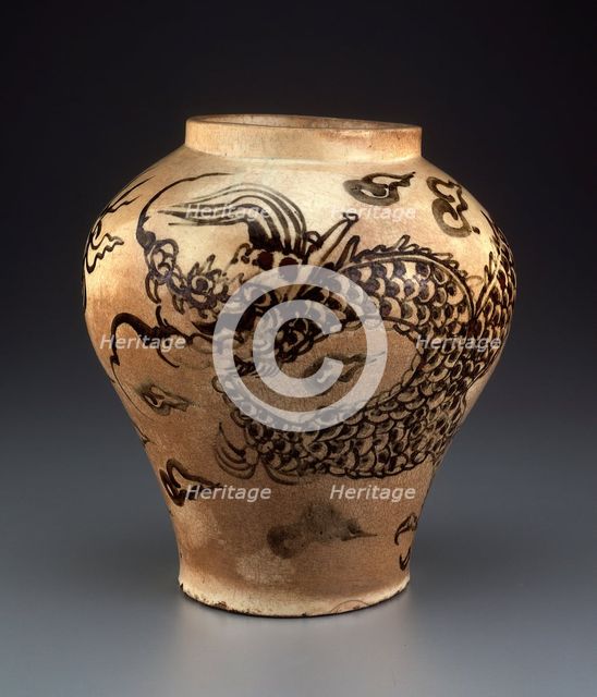 Jar with Dragon Chasing Flaming Pearl, Korea, Joseon dynasty(1392-1910), 17th century. Creator: Unknown.
