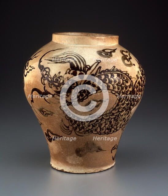 Jar with Dragon Chasing Flaming Pearl, Korea, Joseon dynasty(1392-1910), 17th century. Creator: Unknown.