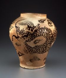 Jar with Dragon Chasing Flaming Pearl, Korea, Joseon dynasty(1392-1910), 17th century. Creator: Unknown