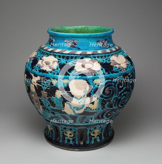 Jar with Eight Immortals and Peonies, Ming dynasty (1368-1644), 16th century. Creator: Unknown.
