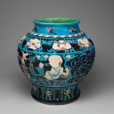 Jar with Eight Immortals and Peonies, Ming dynasty (1368-1644), 16th century. Creator: Unknown