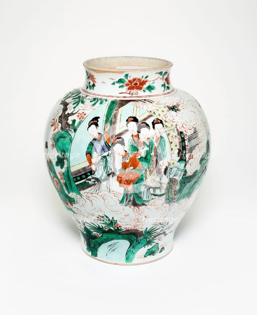 Jar with Figural Scenes and Poem Describing the Osmanthus and Moon, Qing dynasty, 1646... Creator: Unknown.