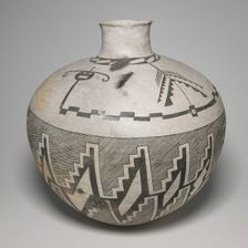 Jar with Horned Serpents and Interlocking, Hatched-and-Black Stepped Designs, 950/1400. Creator: Unknown