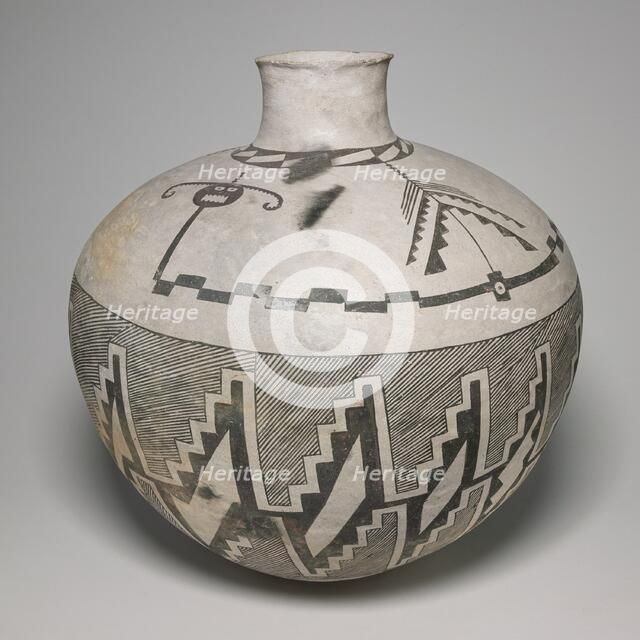 Jar with Horned Serpents and Interlocking, Hatched-and-Black Stepped Designs, 950/1400. Creator: Unknown.