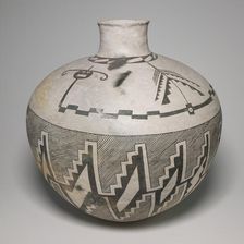 Jar with Horned Serpents and Interlocking, Hatched-and-Black Stepped Designs, 950/1400. Creator: Unknown