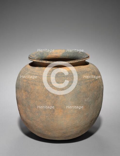Jar with Loop Handle with Overall Impressed Surface Decoration, 200s-300s. Creator: Unknown.
