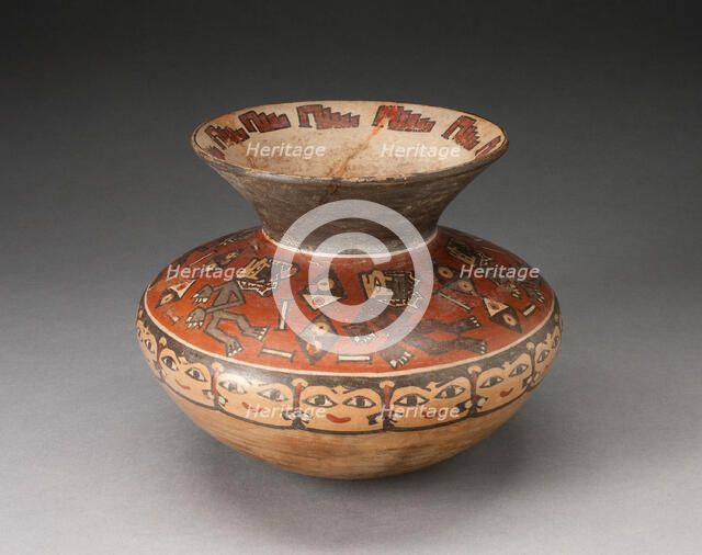 Jar with Narrow Neck and Flared Rim Depicing Figures with Diamond-Shaped Shields, 180 B.C./A.D. 500. Creator: Unknown.