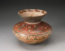 Jar with Narrow Neck and Flared Rim Depicing Figures with Diamond-Shaped Shields, 180 B.C./A.D. 500. Creator: Unknown