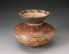 Jar with Narrow Neck and Flared Rim Depicing Figures with Diamond-Shaped Shields, 180 B.C./A.D. 500. Creator: Unknown