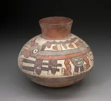 Jar with Narrowed Neck Depciting Anthropomorphic Insect with Trophy Head, 180 B.C./A.D. 500. Creator: Unknown