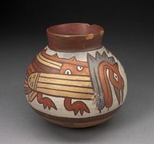 Jar with Narrowed Neck Depicting Abstract Birds, 180 B.C./A.D. 500. Creator: Unknown