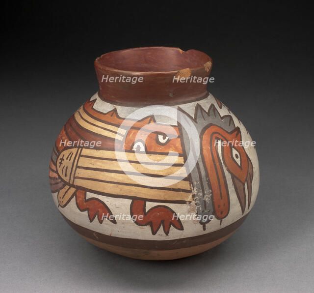 Jar with Narrowed Neck Depicting Abstract Birds, 180 B.C./A.D. 500. Creator: Unknown.