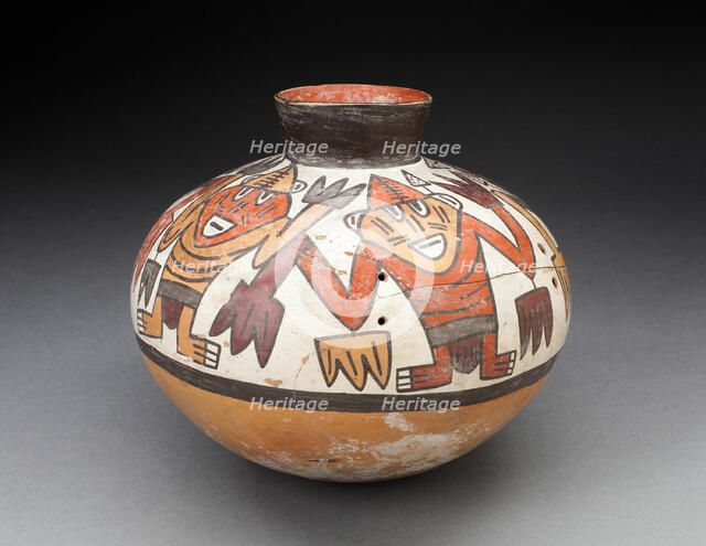 Jar with Narrowed Neck Depicting Figures with Plant Motifs as Hands and Arms, 180 B.C./A.D. 500. Creator: Unknown.