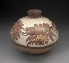 Jar with Narrowed Neck Depicting Highly Abtracted Bird or Insect, 180 B.C./A.D. 500. Creator: Unknown