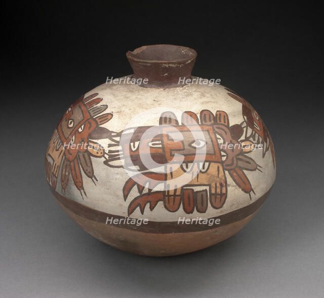 Jar with Narrowed Neck Depicting Highly Abtracted Bird or Insect, 180 B.C./A.D. 500. Creator: Unknown.