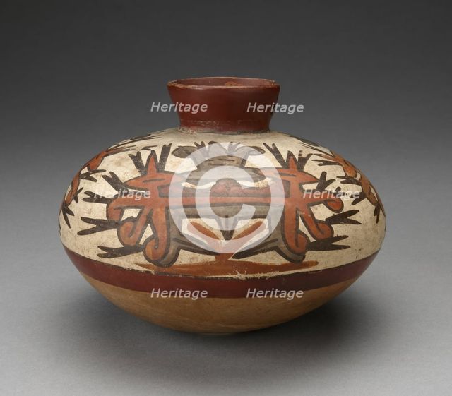 Jar with Small Neck Depicting Abstract Face of Masked Figure, 180 B.C./A.D. 500. Creator: Unknown.