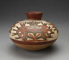 Jar with Small Neck Depicting Abstract Face of Masked Figure, 180 B.C./A.D. 500. Creator: Unknown