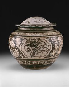 Jar with Sprays of Peony, Lily, and Plum and Lid with..., Southern Song dynasty, early 13th century. Creator: Unknown