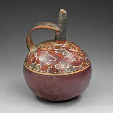Jar with Strap Handle Depicting Abstract Figure, Possibly a Monkey, with Plants, A.D. 600/1000. Creator: Unknown
