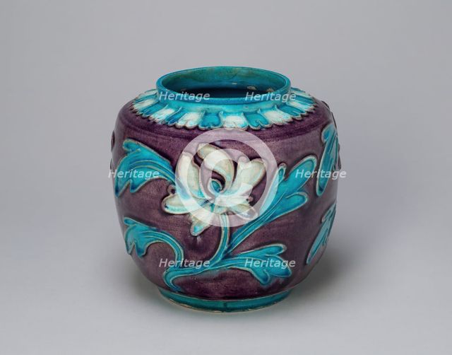 Jar with Peonies and lid, Ming dynasty (1368-1644), 16th century. Creator: Unknown.