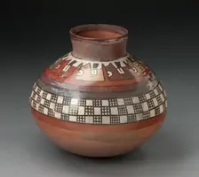 Jar with Rows of Checkerboard Pattern and Abtract Plants, 180 B.C./A.D. 500. Creator: Unknown