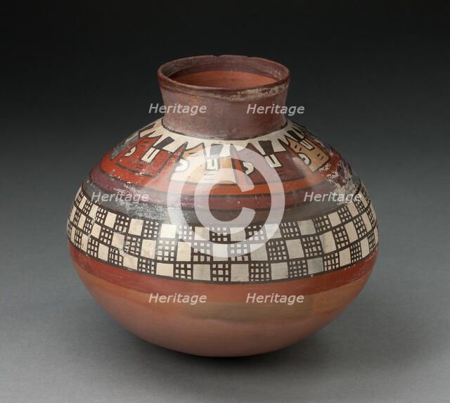 Jar with Rows of Checkerboard Pattern and Abtract Plants, 180 B.C./A.D. 500. Creator: Unknown.