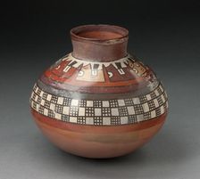 Jar with Rows of Checkerboard Pattern and Abtract Plants, 180 B.C./A.D. 500. Creator: Unknown