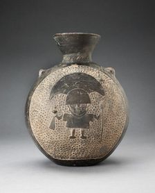 Jar with Relief of Standing Figure with Crescent Headdress, Holding Ritual Objects, A.D. 1200/1450. Creator: Unknown