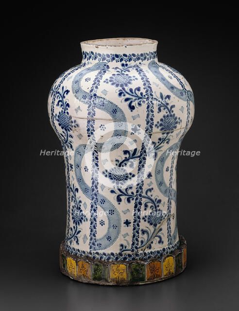 Jar with Vertical Flowing Bands and Vines with Sunflowerlike Blossoms, 1700/50. Creator: Unknown.